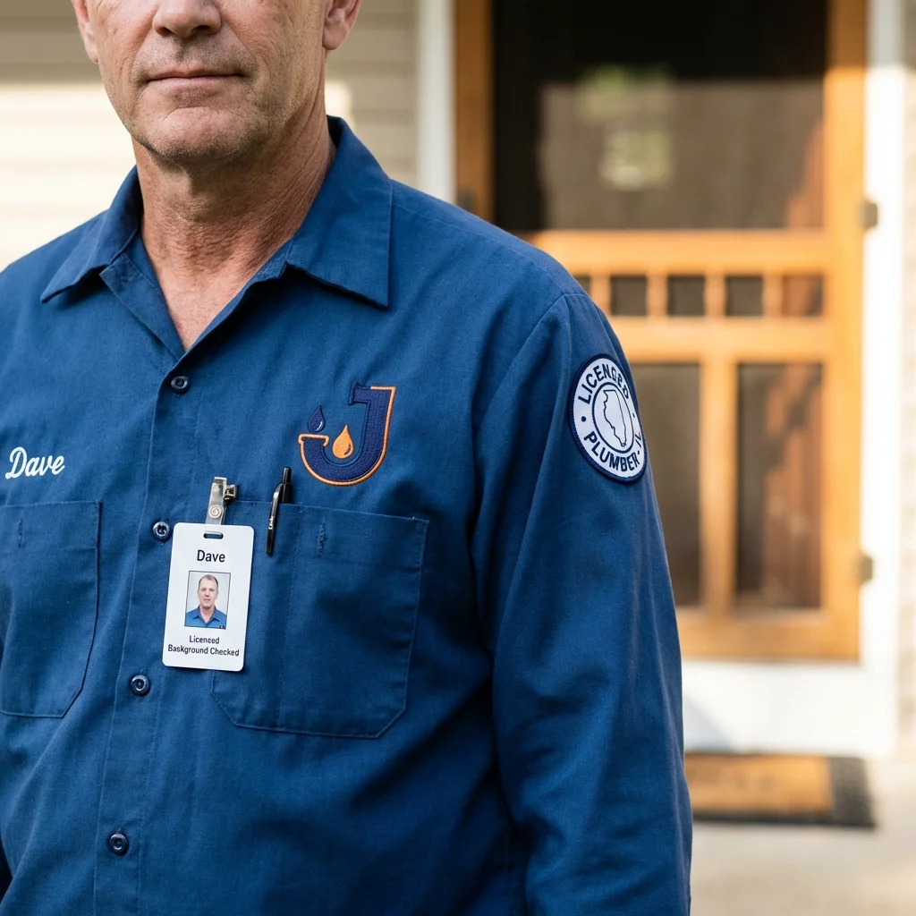 Licensed plumber showing ID badge in Augusta, WI