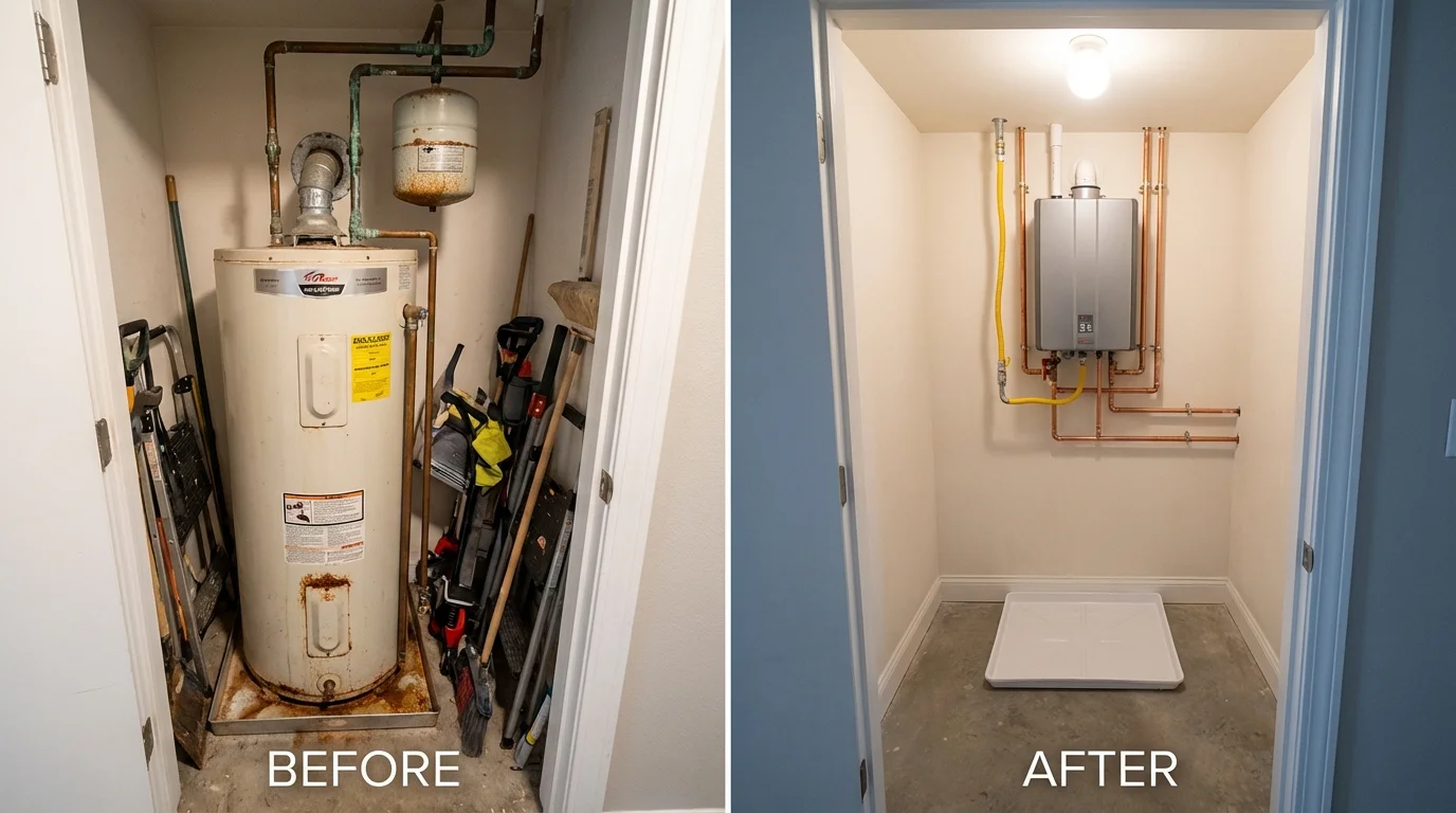 Tank water heater versus wall-mounted tankless unit comparison for Augusta, WI homeowners